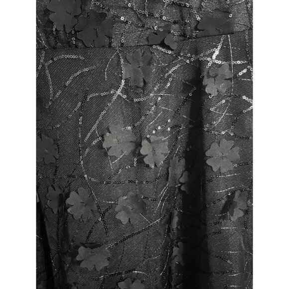 RICKIE FREEMAN TERI JON Dress Tea Length Sequins 3D Floral Appliques Black 12 - Picture 7 of 16